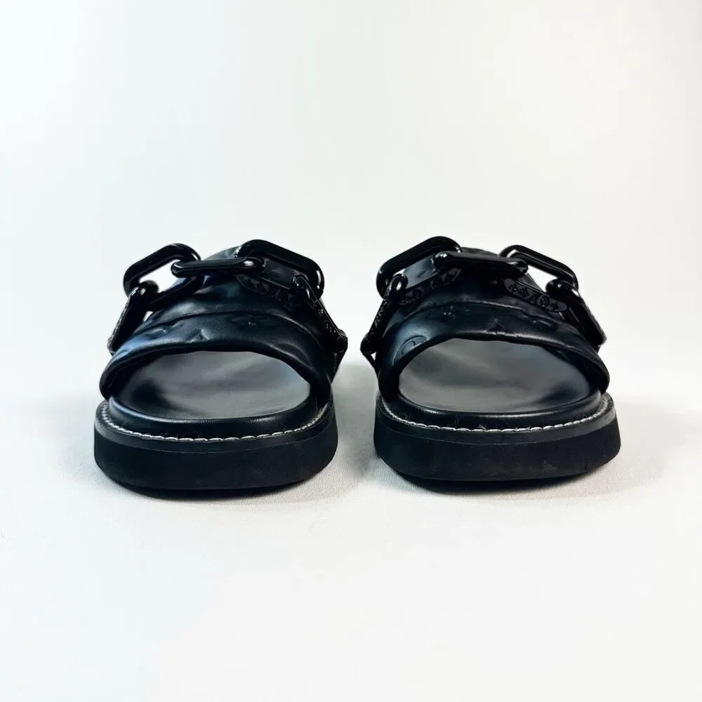 LOUIS VUITTON Sunset Flat Comfort Mule Slide Sandal Size 39 Black Monogram